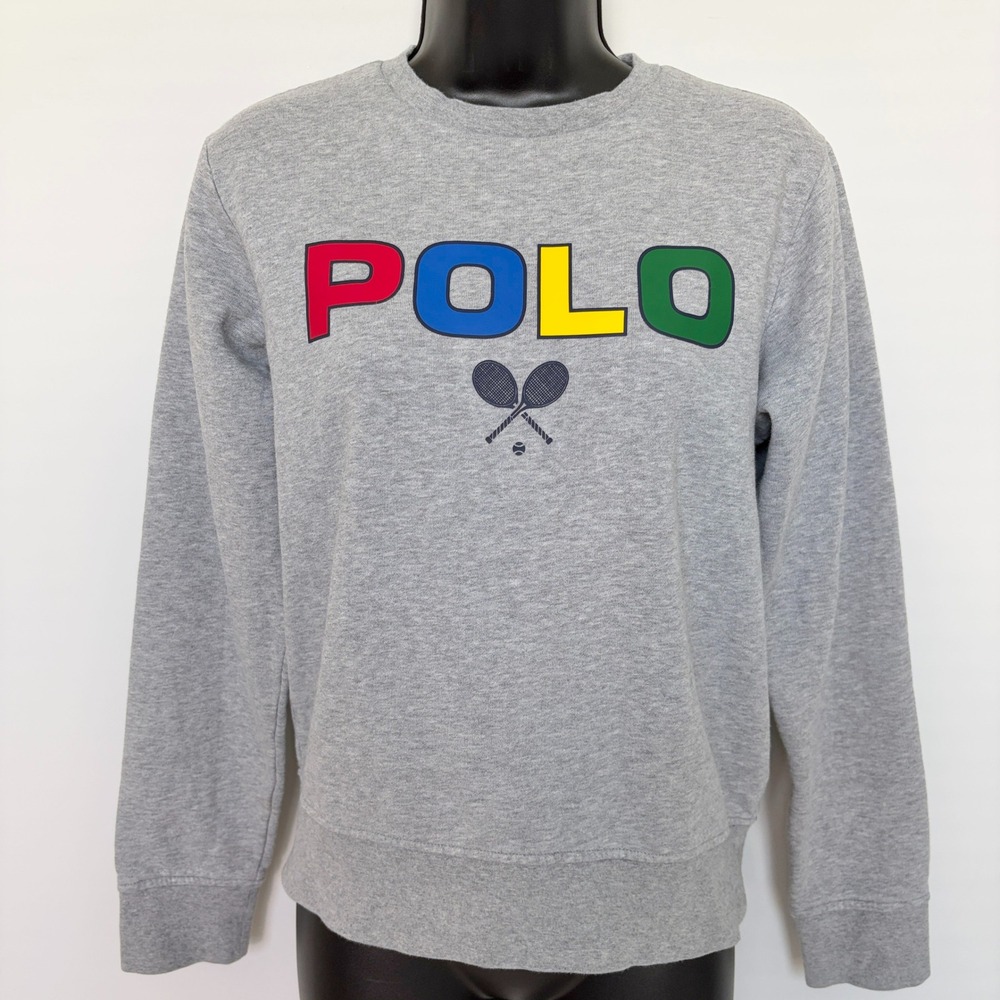 Polo Ralph Lauren Sweatshirt Tennis Graphic Logo Small Gray